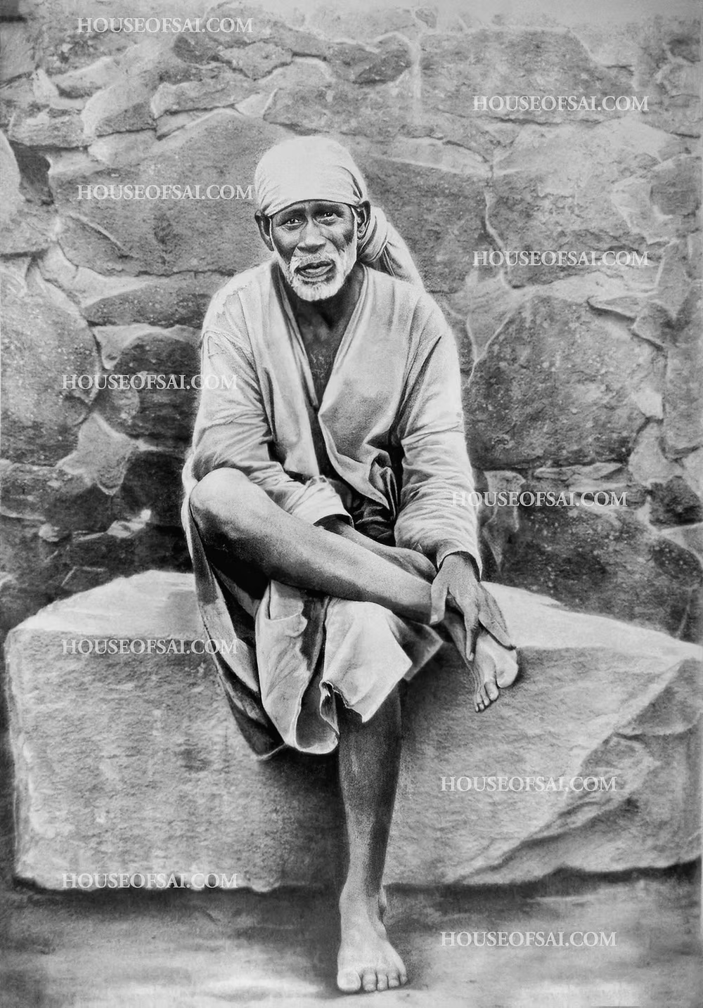 Sai Baba Sitting On Stone (Noolkar)
