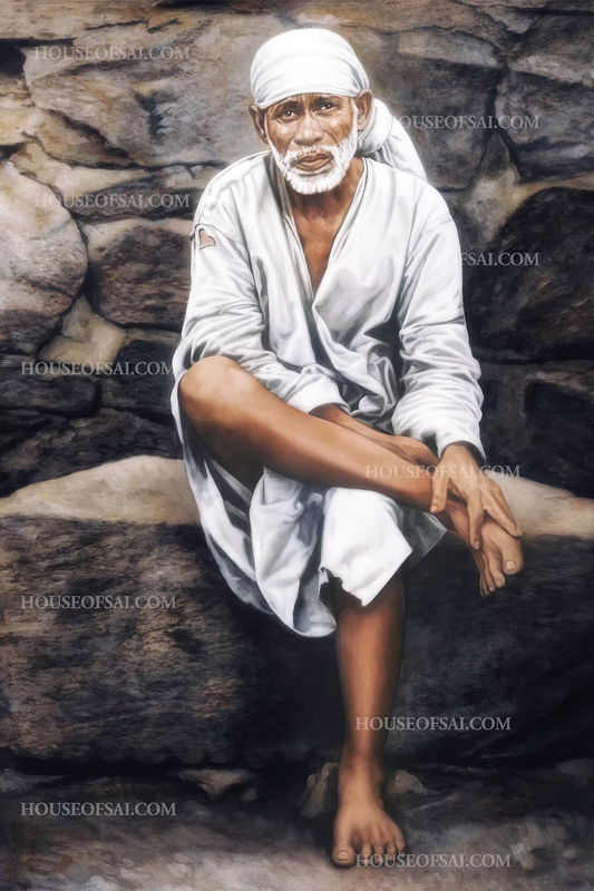 Sai Baba Sitting on Stone