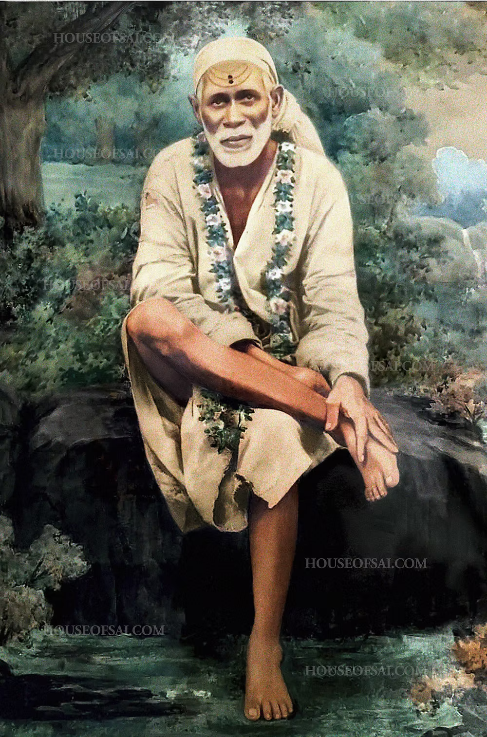 Sai Baba Sitting on Stone (Hemadpant)